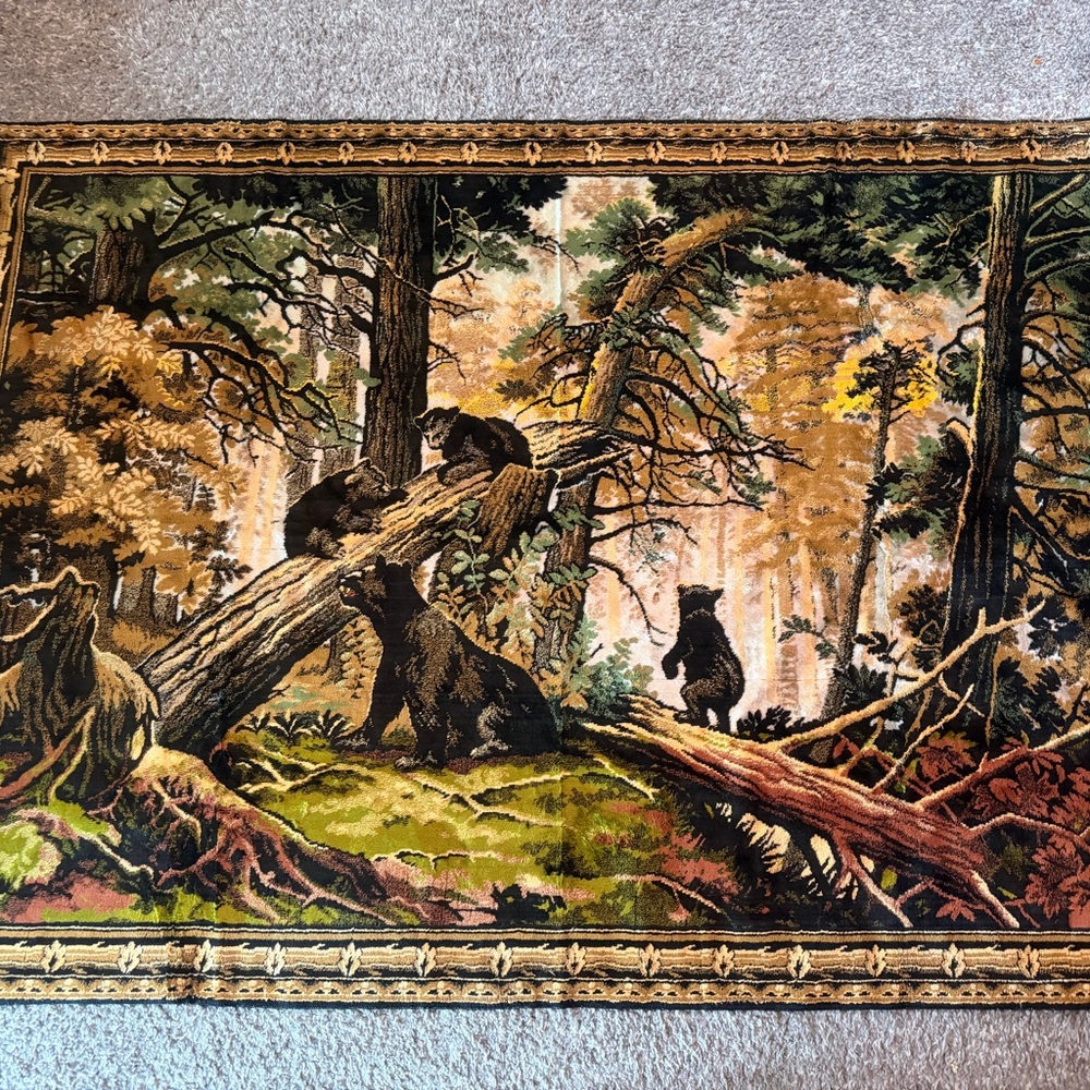 Vintage 70’s Forest Bears Tapestry Wall Hanging - Brown & Green